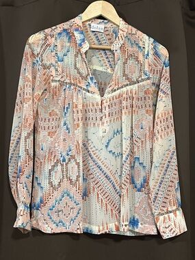 Dolan Lightweight Printed Split-Neck Blouse Multicolored